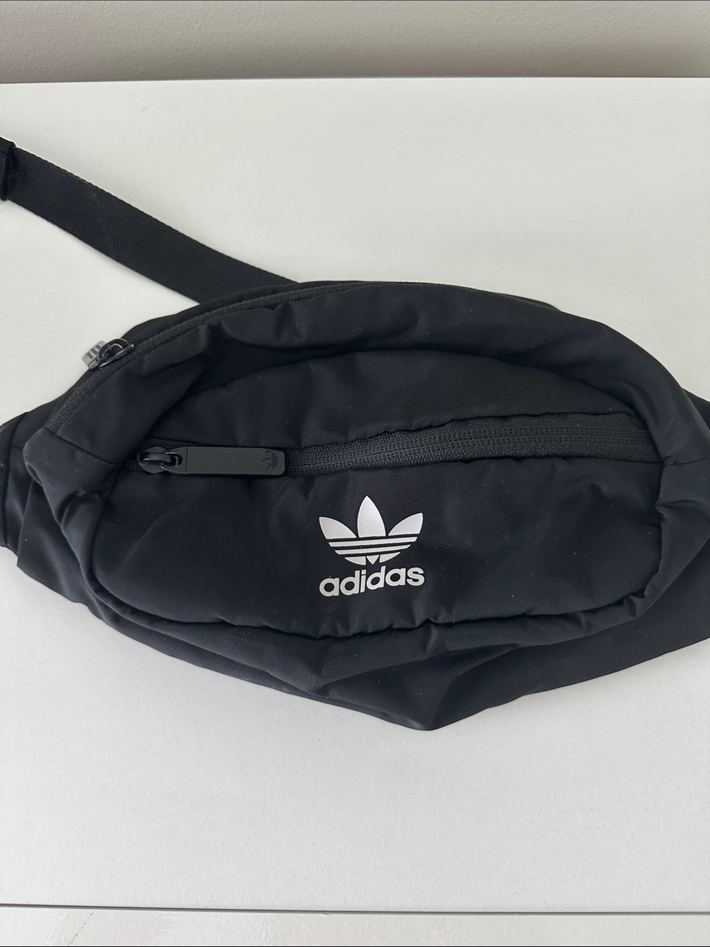 adidas Black Trefoil Belt Bag with White Logo